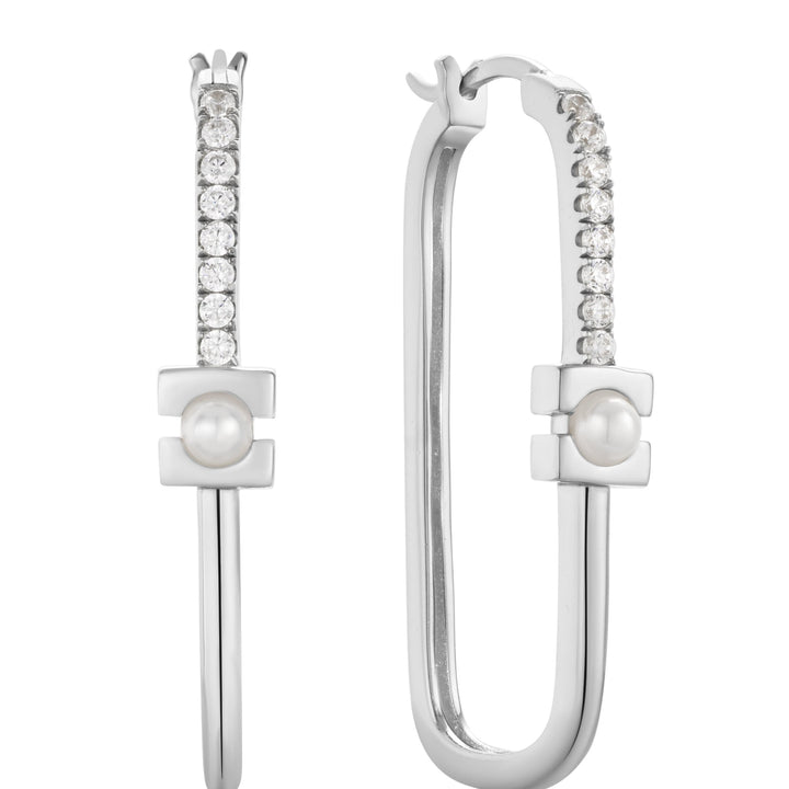 Ania Haie Silver Pearl Modernist Oval Hoop Earrings E054 - 06HAnia HaieE054 - 06H