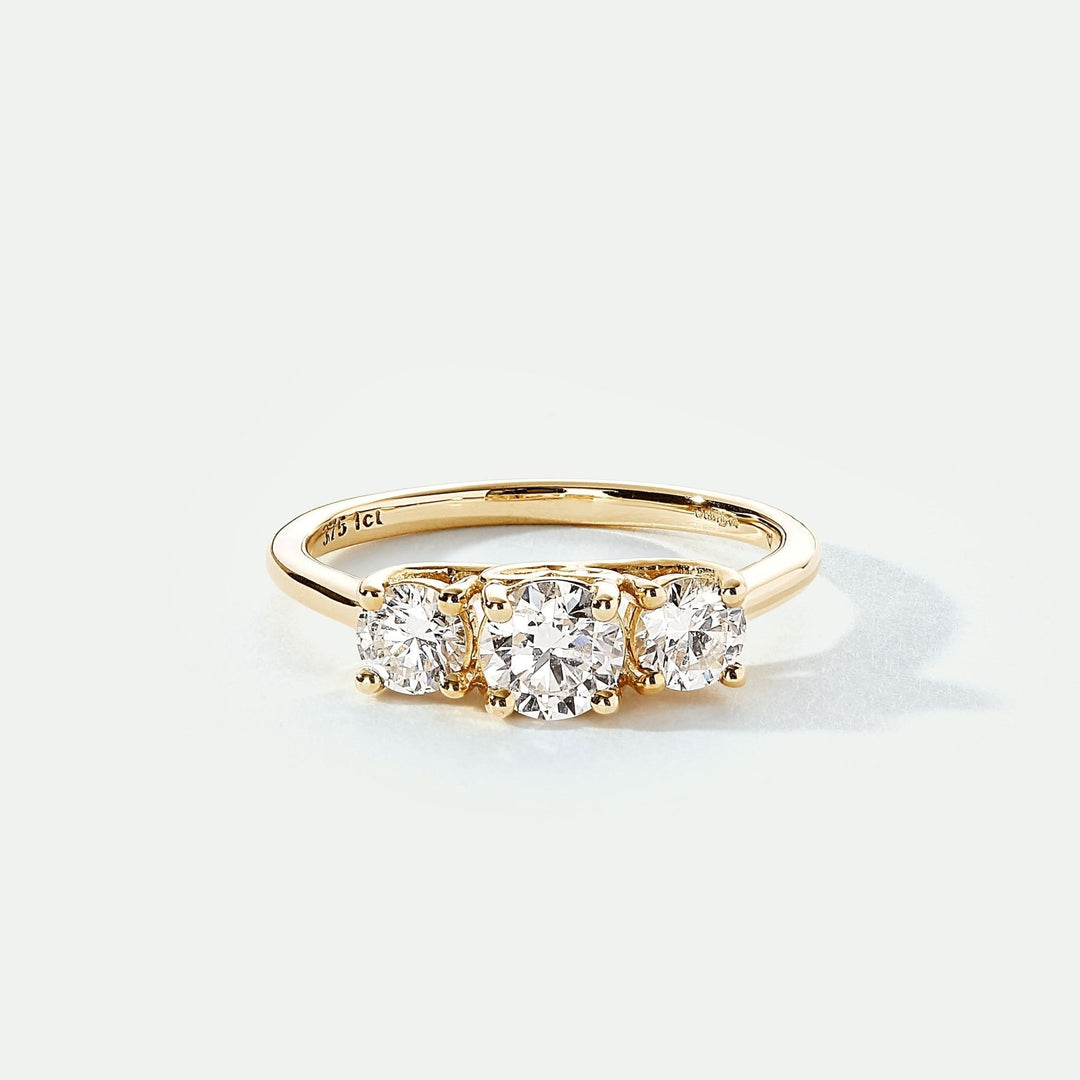 Audrey | 9ct Yellow Gold 1ct tw Lab Grown Diamond Three Stone RingCreated BrillianceBA0064151 - M