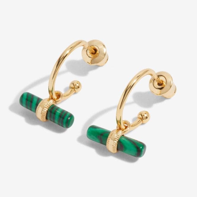 Aura Malachite Bar Gold Hoop Earrings 6300Joma Jewellery6300