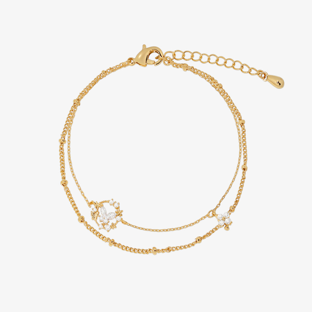 Cubic floral butterfly layered bracelet-0