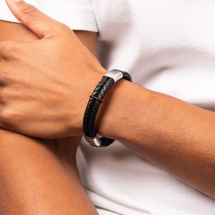 Fred Bennett Black Leather Brush Finish Bracelet  B4373