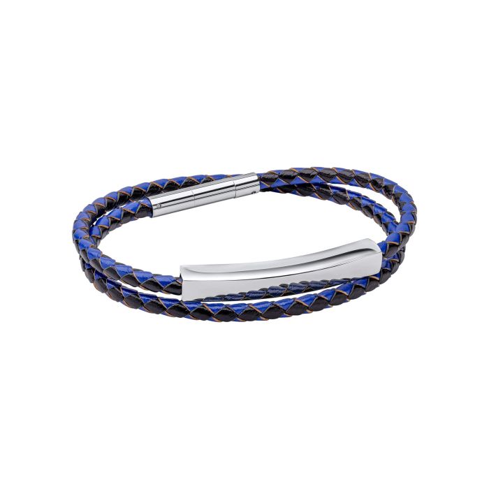 Stainless Steel Blue Leather Bracelet B5563L