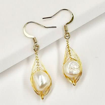 Handmade Gold Wire Baroque Pearl Drop Earrings