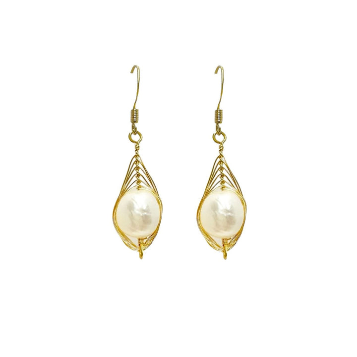 Handmade Gold Wire Baroque Pearl Drop Earrings