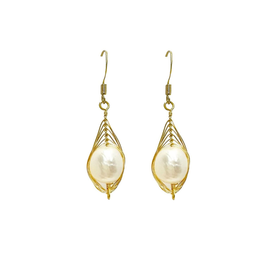 Handmade Gold Wire Baroque Pearl Drop Earrings