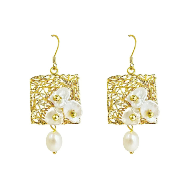 Baroque Pearl Earrings set in Gold Mesh