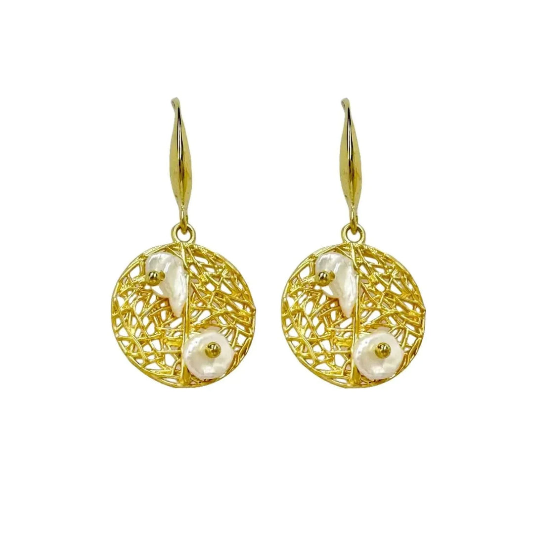 Baroque Pearl Earrings set in Gold Vermeil Mesh