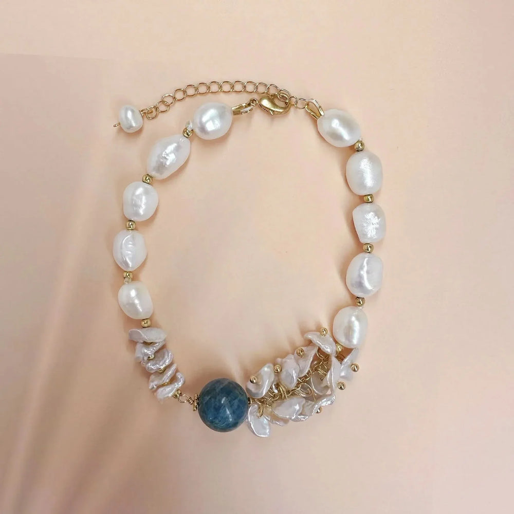Baroque Pearl & Bluestone Bracelet – Elegant Natural Beauty