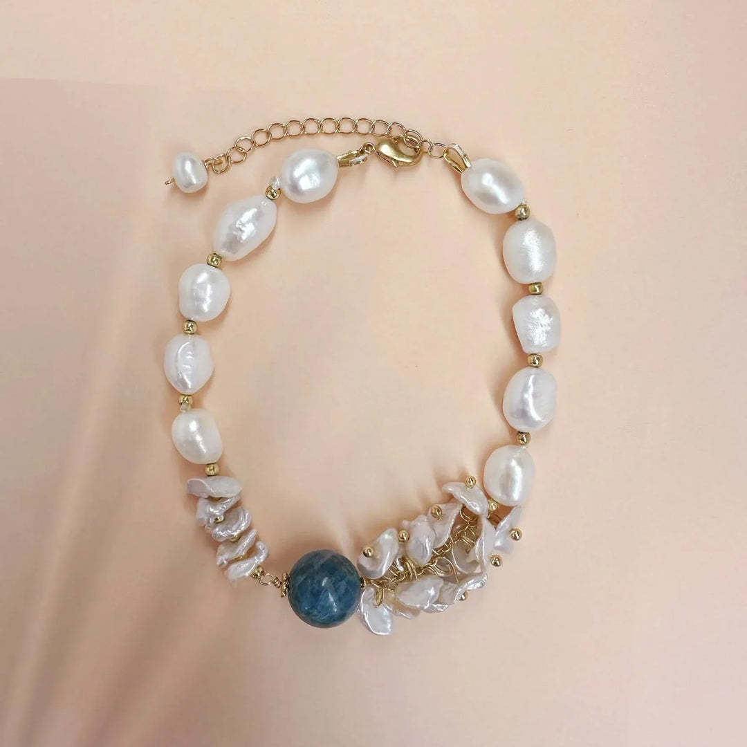 Baroque Pearl & Bluestone Bracelet – Elegant Natural Beauty