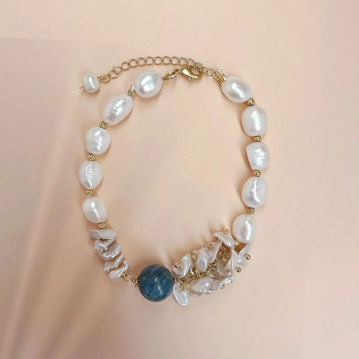 Baroque Pearl & Bluestone Bracelet – Elegant Natural Beauty
