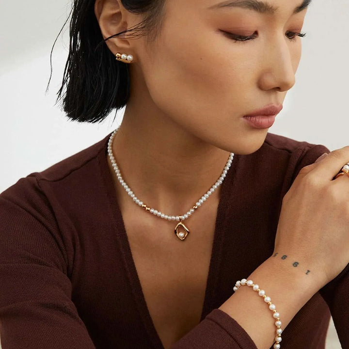 Bead Silver and Gold Pearl Necklace