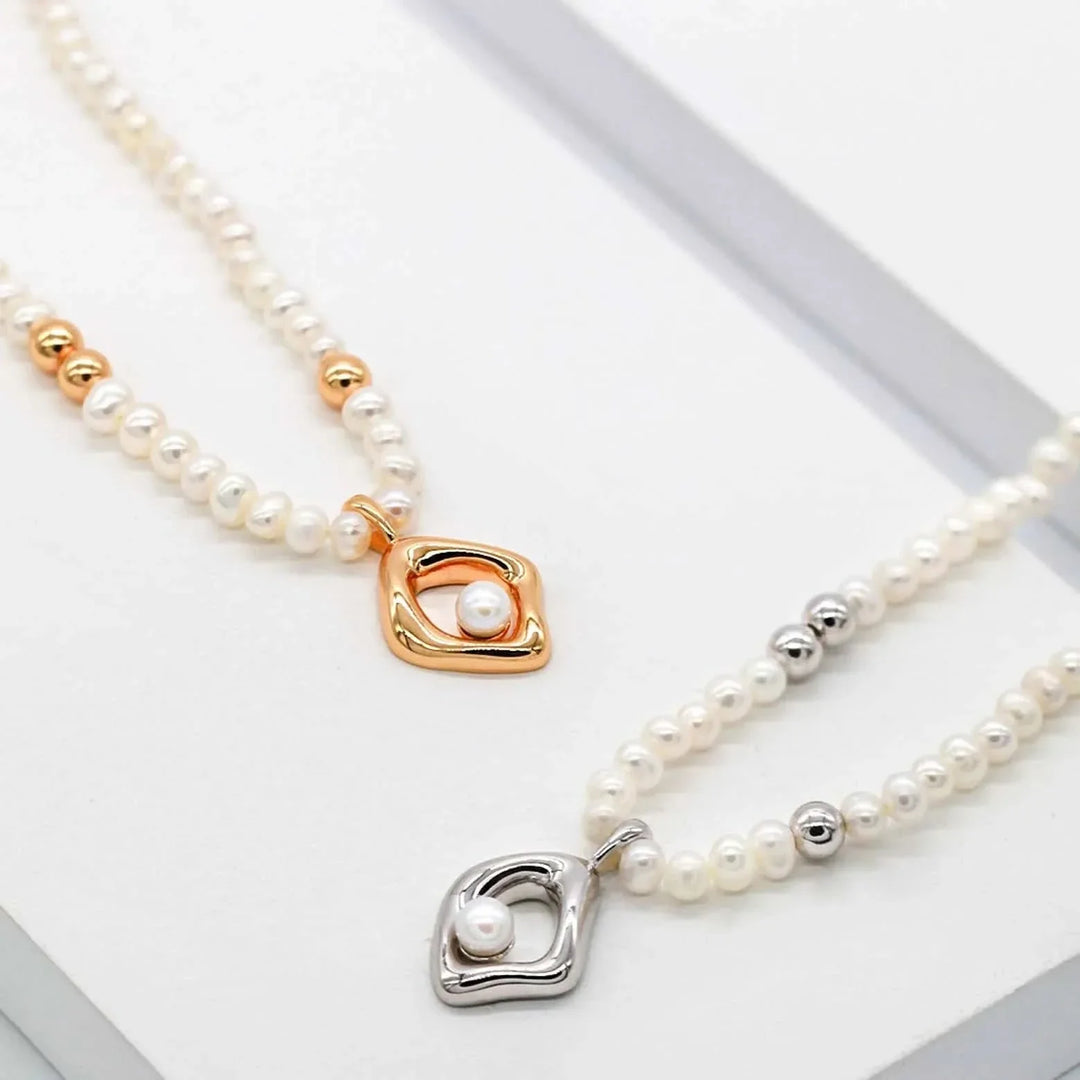 Bead Silver and Gold Pearl Necklace