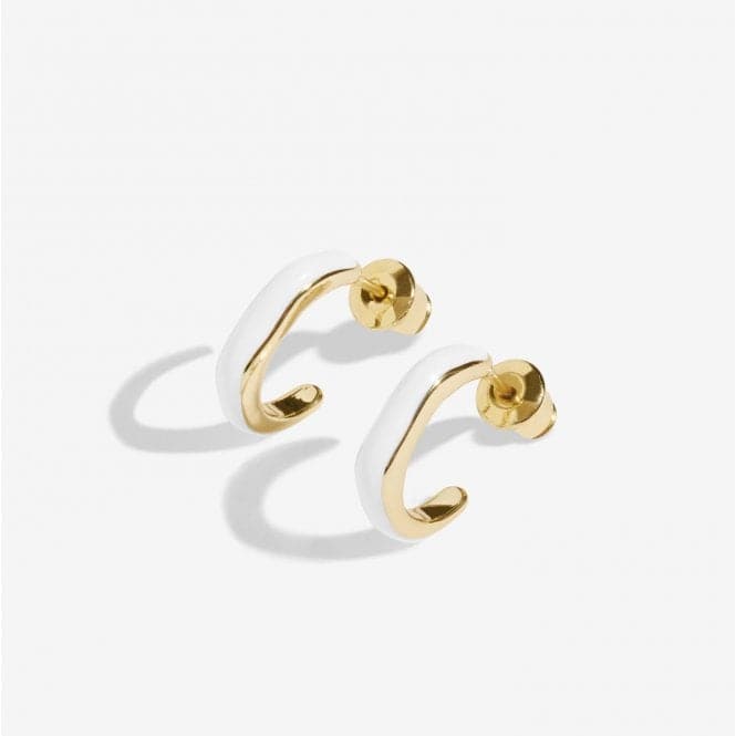 Beau White Enamel Gold Plated Hoop Earrings 7118Joma Jewellery7118