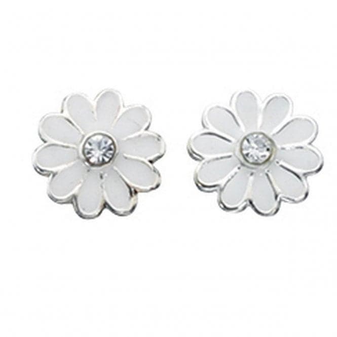 Beginnings Sterling Silver A869W Clear Cry White Enamel Daisy Stud EarringsBeginningsA869W