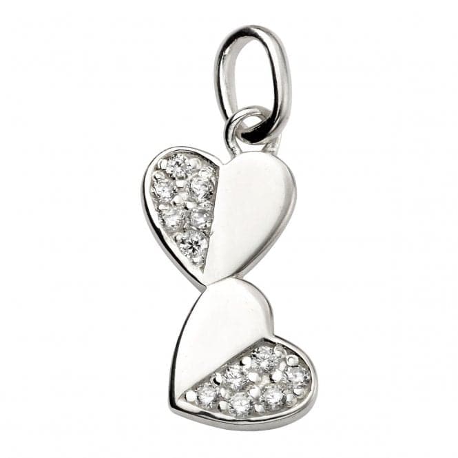 Beginnings Sterling Silver Cv Half Pave Double Heart Drop Pendant P4480CBeginningsP4480C