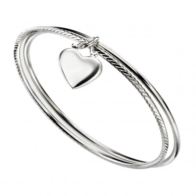 Beginnings Sterling Silver Double Diamond Cut With Heart Bangle B5066BeginningsB5066