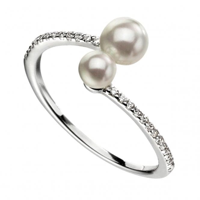 Beginnings Sterling Silver Double Pearl Micropave Zirconia Shank Ring R3601WBeginningsR3601W 50