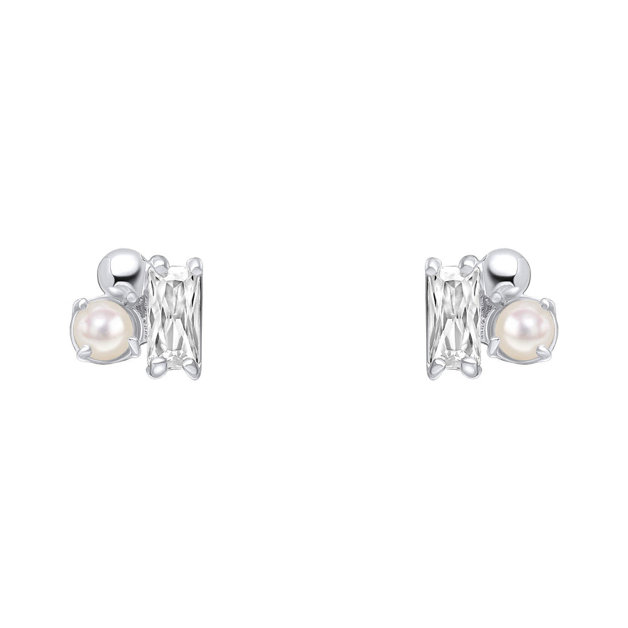 Beginnings Sterling Silver Freswater Pearl Zirconia White Earrings E6482WBeginningsE6482W