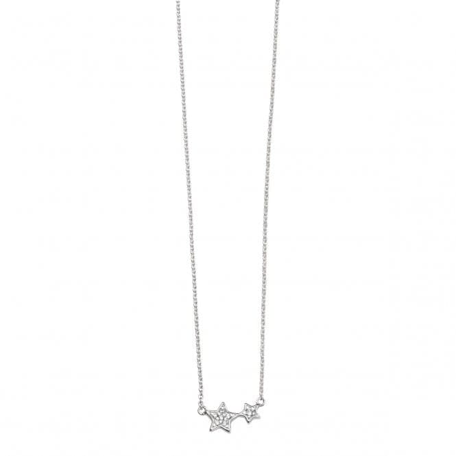 Beginnings Sterling Silver N4103C Clear Cz Double Star NecklaceBeginningsN4103C