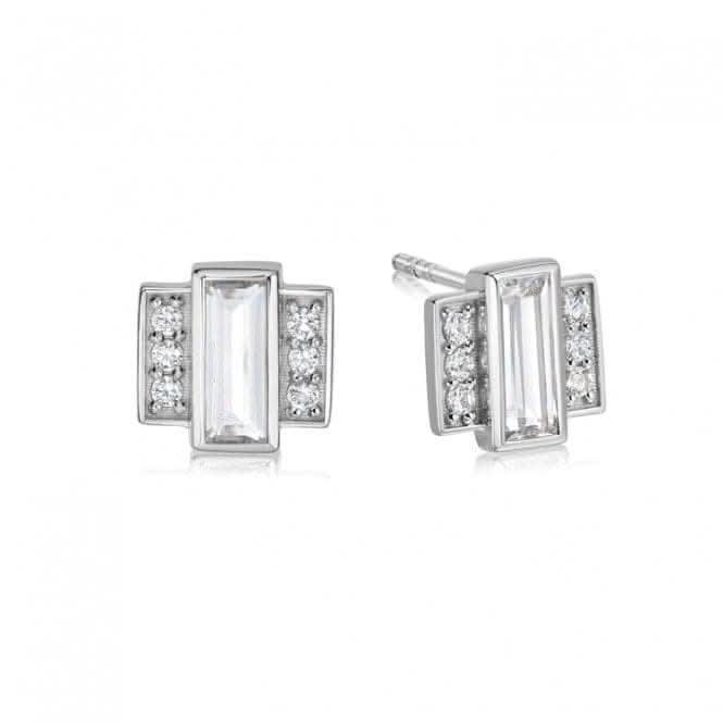 Beloved White Topaz Baguette Stud Sterling Silver Earrings JE01_SLV