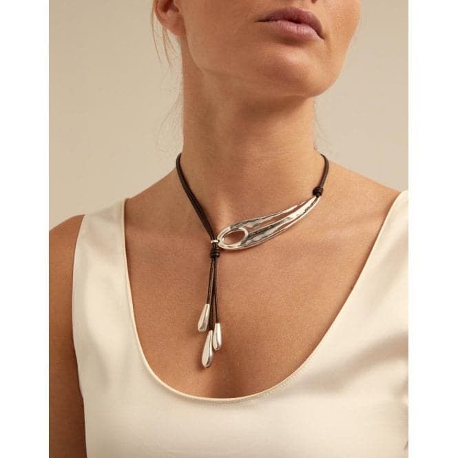 Big Leaf Silver Leather NecklaceUNOde50COL1751MARMTL0U