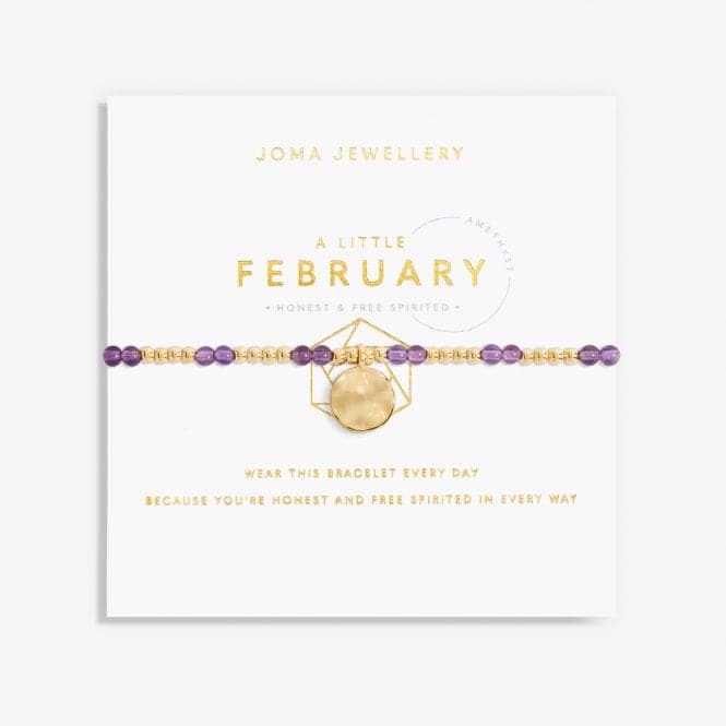 Birthstone February Amethyst Gold 17.5cm Stretch Bracelet 6133Joma Jewellery6133
