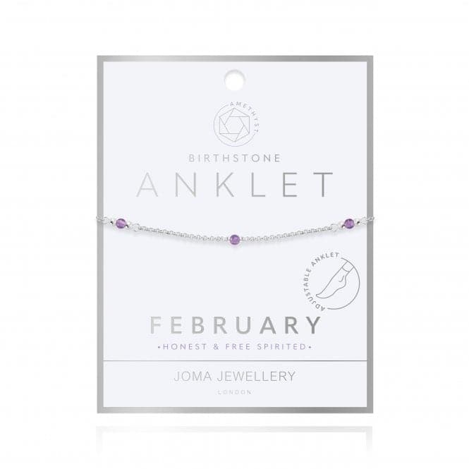 Birthstone February Amethyst Silver 26cm Adjustable Anklet 4201Joma Jewellery4201