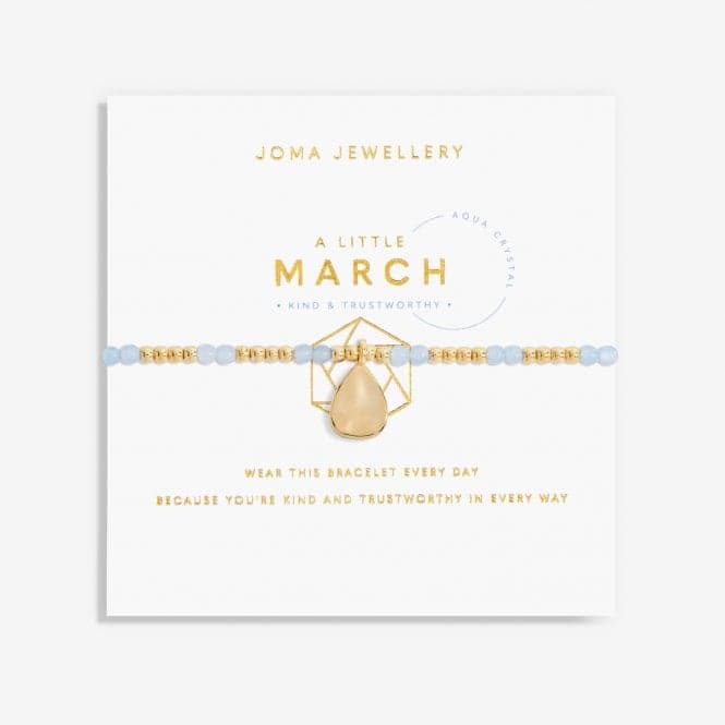 Birthstone March Aqua Crystal Gold 17.5cm Stretch Bracelet 6134Joma Jewellery6134
