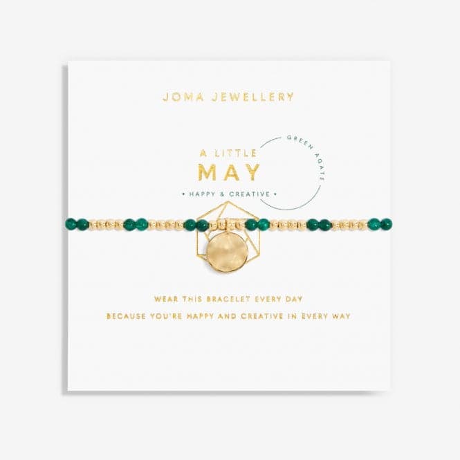 Birthstone May Green Agate Gold 17.5cm Stretch Bracelet 6136Joma Jewellery6136