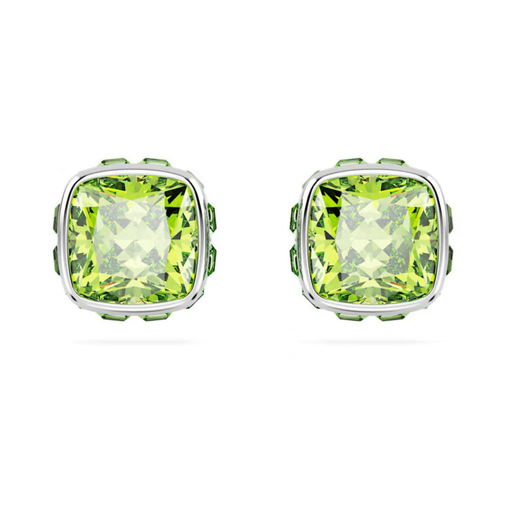 Birthstone Rhodium Plated Green Square Cut August Stud Earrings 5661958Swarovski5661958