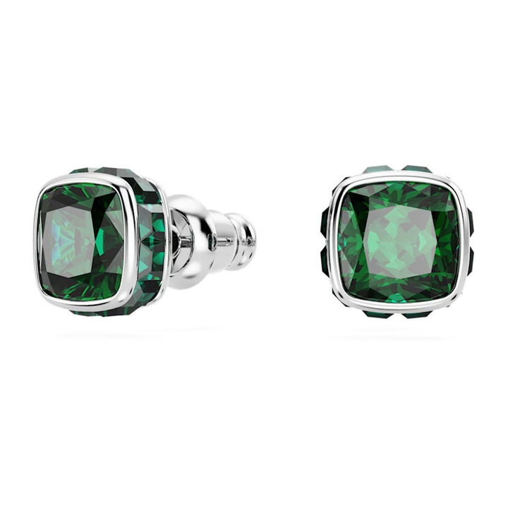 Birthstone Rhodium Plated Green Square Cut May Stud Earrings 5660801Swarovski5660801