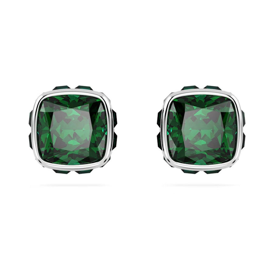 Birthstone Rhodium Plated Green Square Cut May Stud Earrings 5660801Swarovski5660801