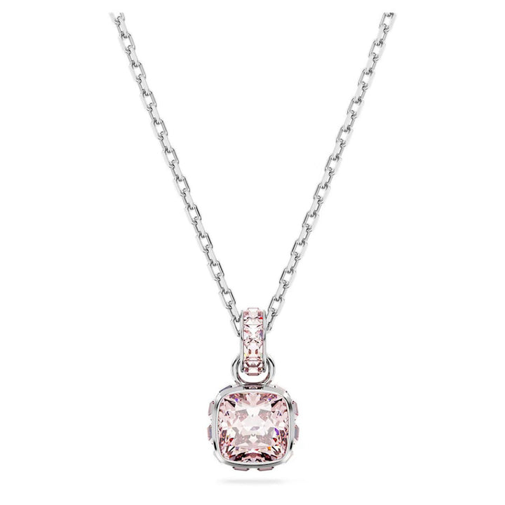 Birthstone Rhodium Plated Pink Square Cut June Pendant 5652044Swarovski5652044