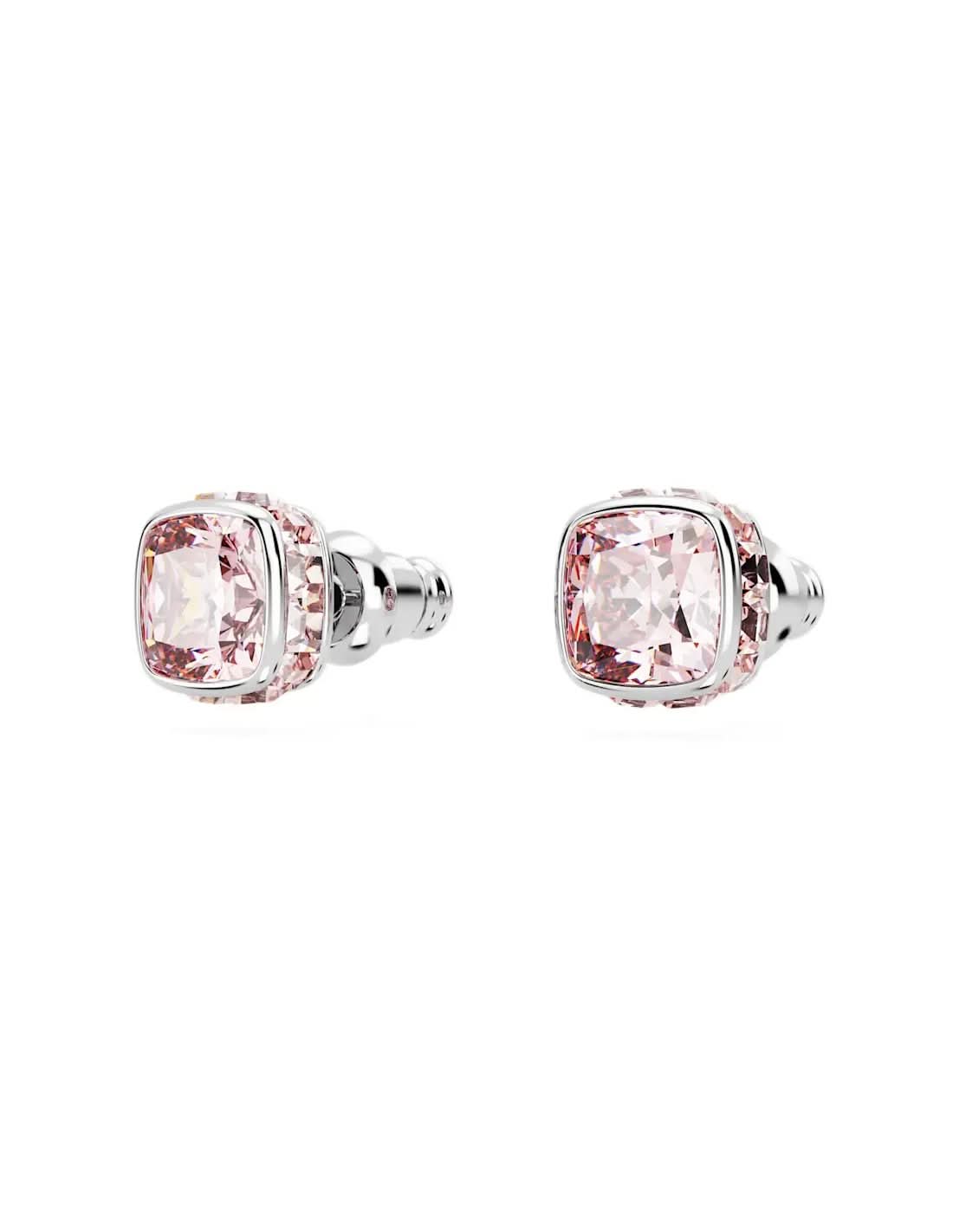 Birthstone Rhodium Plated Pink Square Cut June Stud Earrings 5660799Swarovski5660799