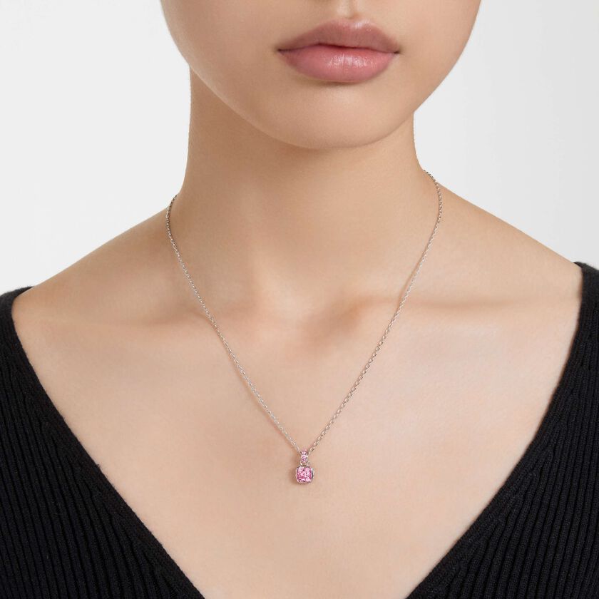 Birthstone Rhodium Plated Pink Square Cut October Pendant 5651791Swarovski5651791