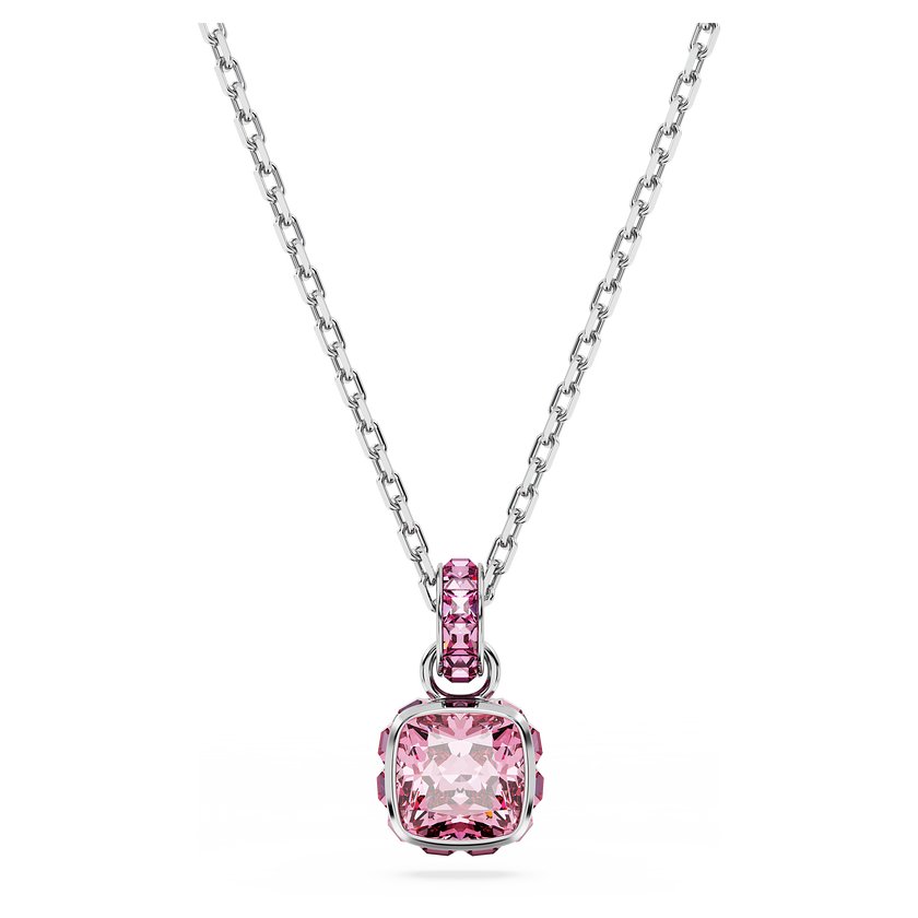 Birthstone Rhodium Plated Pink Square Cut October Pendant 5651791Swarovski5651791