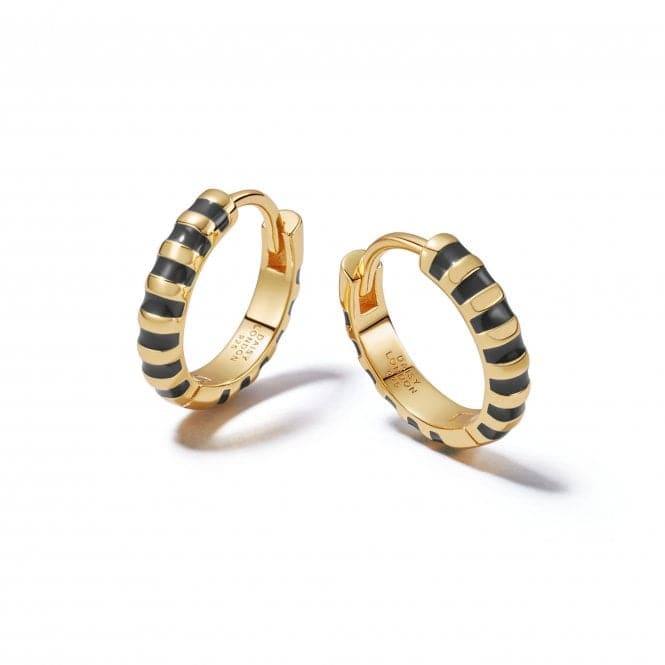 Black Fine Stripe Huggie Hoop 18ct Gold Plated Earrings EE15_GPDaisyEE15_GP