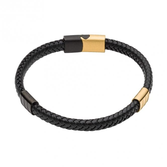 Black Leather Black IP Yellow Gold Plated Bracelet B5409Fred BennettB5409