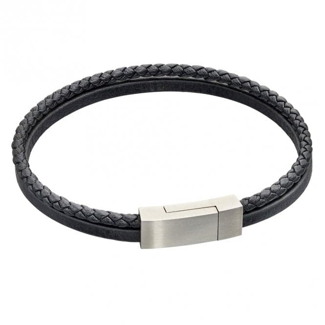 Black Leather Double Row Bracelet B5414Fred BennettB5414