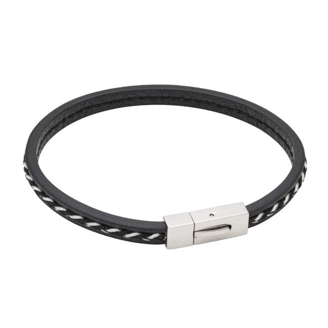 Black Recycled Leather Cord Detail Bracelet B5422Fred BennettB5422