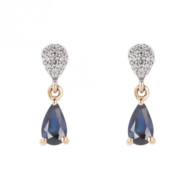 Blue Sapphire Diamond Droplet Yellow Gold Earrings GE2420LElements GoldGE2420L