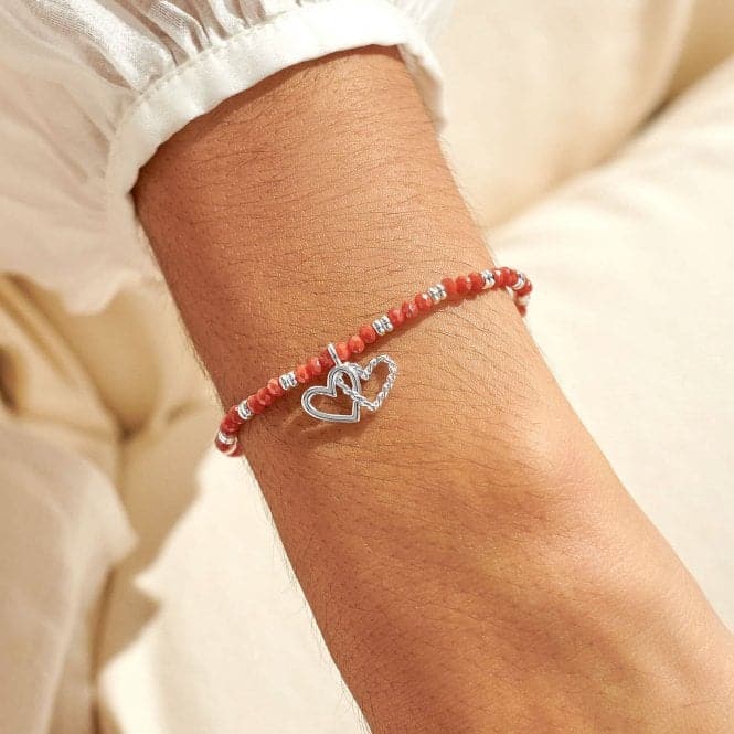 Boho Beads Double Heart Coral & Silver 17.5cm Stretch Bracelet 6806Joma Jewellery6806