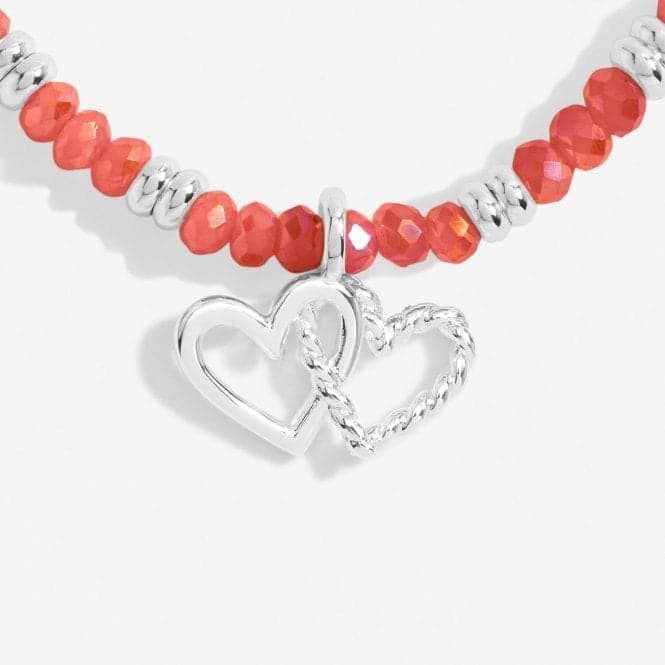 Boho Beads Double Heart Coral & Silver 17.5cm Stretch Bracelet 6806Joma Jewellery6806