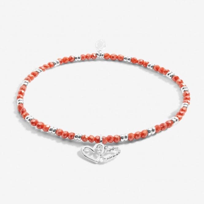 Boho Beads Double Heart Coral & Silver 17.5cm Stretch Bracelet 6806Joma Jewellery6806