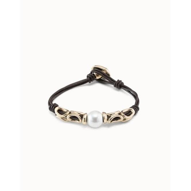 Bond White Leather Pearl Shell BraceletUNOde50PUL2345MARORO0M