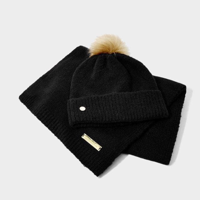 Boxed Fine Knitted Black Hat & Scarf Set KLS544Katie LoxtonKLS544