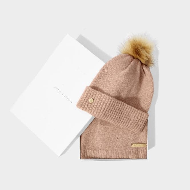Boxed Fine Knitted Dusty Pink Hat & Scarf Set KLS546Katie LoxtonKLS546