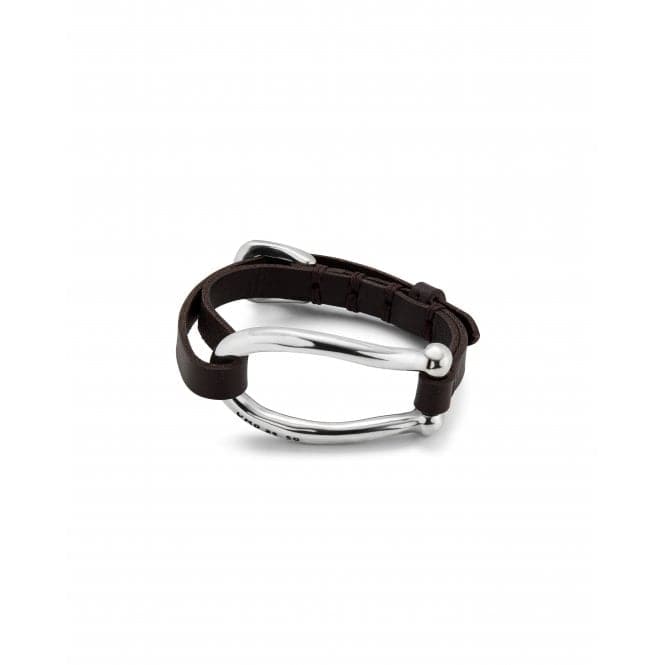 Bruh Leather Large Sterling Silver Plated Central Link BraceletUNOde50PUL2418MARMTL0L