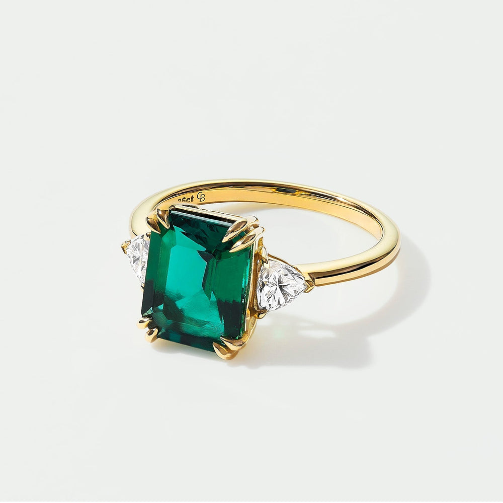 Cassie | 9ct Yellow Gold Created Emerald and 0.36ct tw Trillion Cut Lab Grown Diamond Engagement RingCreated Brilliance54941837656444