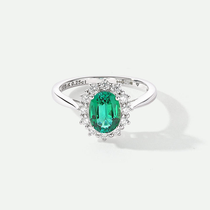 Cate | 9ct White Gold 0.25ct tw Lab Grown Emerald and Diamond RingCreated BrillianceBA0071845 - L